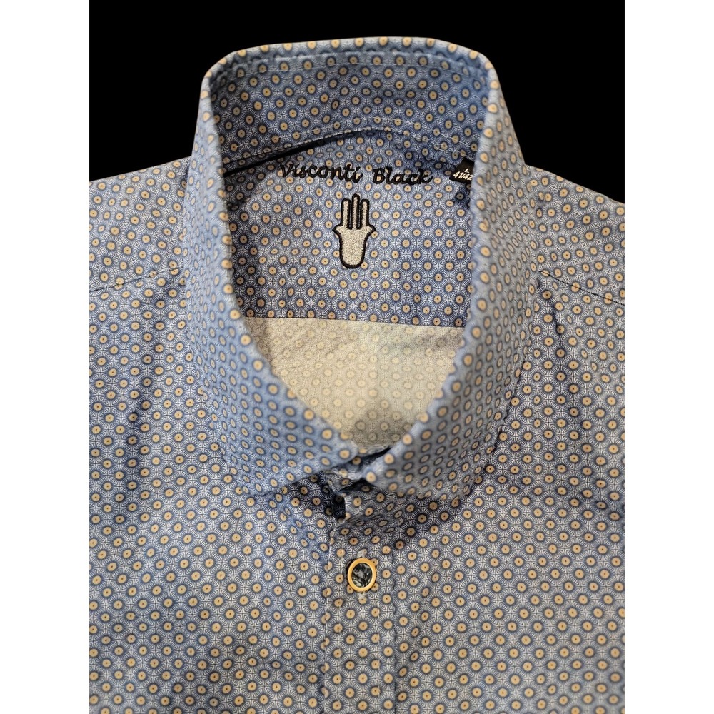 Visconti Black Button Up Shirt Mens Size Large Long Sleeve Blue Geometric